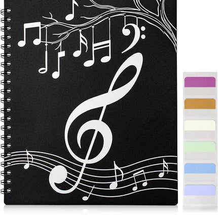 Sheet Music Folder 1 Pack, 40 Sleeves Hold 80 Pages, Easy to Annotate Pages, Music Binder with Spiral Binding that Stays Open and Lays Flat, Includes Label, Black