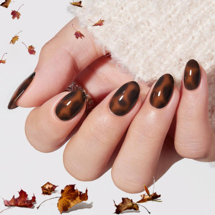 Dark Red Short Fall Press On Nails, Oval Fake Nails