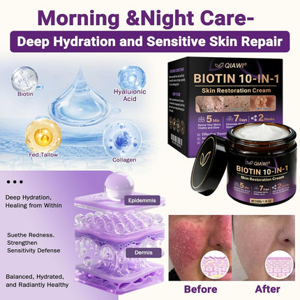 Qiawi Biotin 10 In 1 Skin Restoration Cream, Biotin 10 In 1 Cream for Skin Moisturizing, Smooth Skin and Moisturize (1PC)