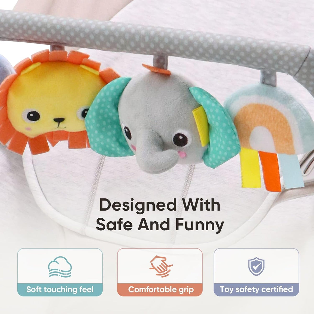 Baby Bouncer Toy Bar Soft with 4 Hanging Sensory Toys Attachment, Compatible with Baby Bjorn Bouncer - photo 4
