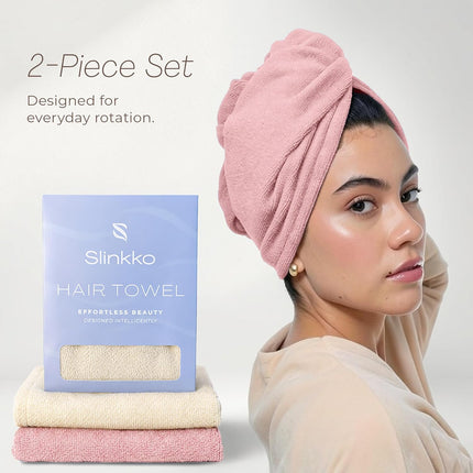 Microfiber Hair Towel Wrap Turban (Pink and Beige)