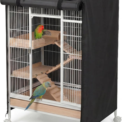 Black Bird Cage Cover, Adjustable with Zipper Panel and Velcro, Breathable and Waterproof, Good Night for Parrot and Small Animals, Size XL