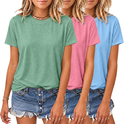 Womens 3 Pack Basic T Shirts Summer Tops 2026 Fashion Short Sleeve Comfy Casual Vacation Tees