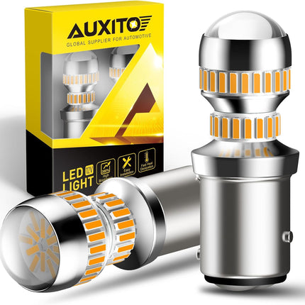 AUXITO Upgraded 1157 LED Bulb Amber Yellow Super Bright 2057 2357 7528 BAY15D LED Replacement Light Kit for Front Rear Turn Signal Light Blinker Parking DRL Tail Lights, Pack of 2