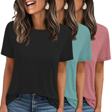 3 Pack Womens Basic T Shirts Summer Tops 2026 Short Sleeve Tees Comfy Casual Vacation Clothes