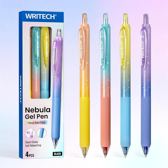 Gel Pens Bold Point: 1.0mm Black Ink Retractable 4ct Smooth Writing with Aesthetic Gradient Color Barrel for Journaling