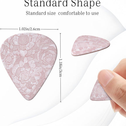 Guitar Picks-Medium（0.46mm） Guitar Pics Acoustic for Electric Ukulele Bass, Unique Picks 6PCS Bring a Storage Bag Suitable Guitar Players Music Lovers - Pink Floral