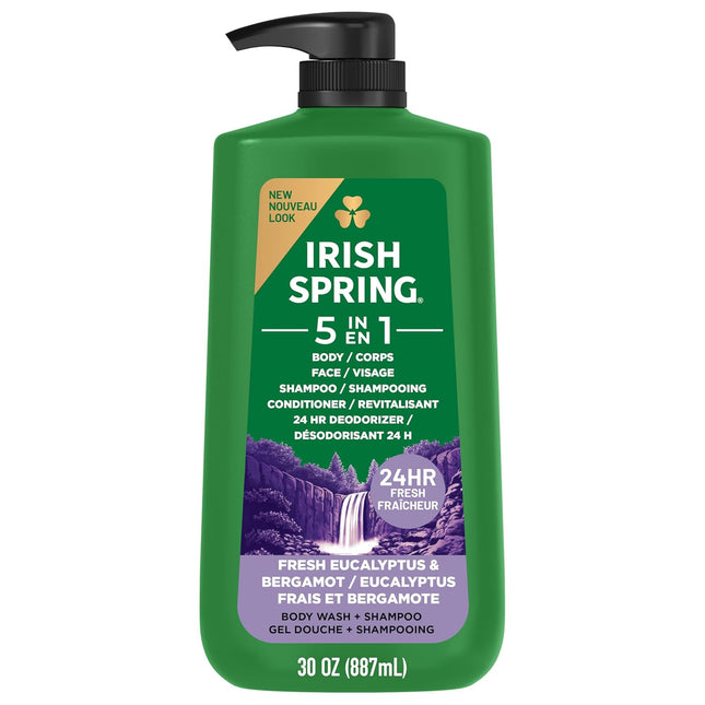 5 in 1 Moisturizing Body Wash for Men, Shampoo, Conditioner, Body and Face Wash, and 24 Hour Deodorizer, Paraben-Free