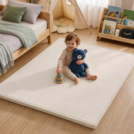 Ultra Soft Baby Play Mat for Floor, 50"x50" Playpen Mat, 1.3" Thick Memory Foam, Non-Slip Tummy Time Mat for Infants, Toddlers, and Kids – Water-Repellent Coral Velvet, Easy Care