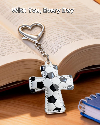 Pocket Blessing Cross Keychain, Acrylic Football Christian Key Ring, Faith Gift for Athletes and Teens