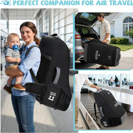 RAINSMORE Car Seat Travel Bag for Airplane Padded Car Seat Backpack Heavy-duty Car Seat Cover for Air Travel Gate Check Carseat Carrier Bags for Airport Fits Infant Carriers & Boosters