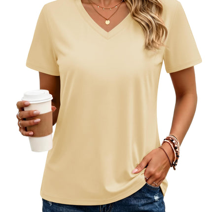 Women's Cotton T Shirt V-Neck Short Sleeve Shirt Classic-Fit Casual Breathable Tee Summer Basic Tops