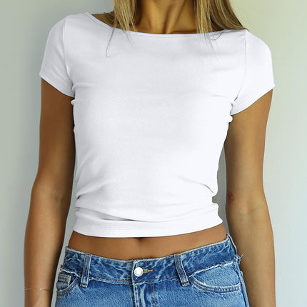 Women's Boat Neck Baby Tee Short Sleeve T-Shirts Going Out Tops