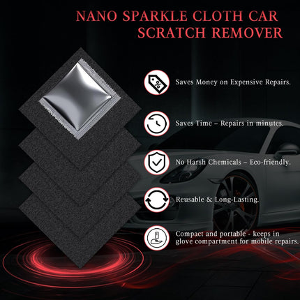 Nano Sparkle Cloth Car Scratch Remover, Nanosparkle Cloth for Car Scratches, Nano Wipes for Car, Safe on All Vehicle Colors, Removes Water Spots & Swirl Marks & Scratches, 4-Pack (Black)