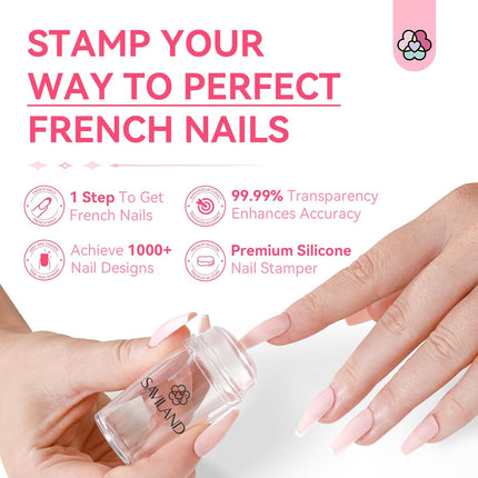 French Tip Nail Stamp: 4PCS Nail Art Stamper Kit Clear Silicone Nails Stamping Long & Short Jelly Stamper with Scrapers Nails Stamper Kit for French Manicure Home DIY Salon