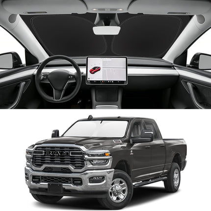 Custom Fit Windshield Sun Shade for RAM 2500 3500 2010-2026, Blocks UV & Heat, Front Window Sunshade Accessories, Easy Fold & Store Keep Your Car Cooler