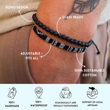 Made by Nami 2 Pcs Boho Surfer Bracelets for Men and Women Waterproof and Adjustable Beach Bracelets for Men and Women Set of 2 Beaded & Braided
