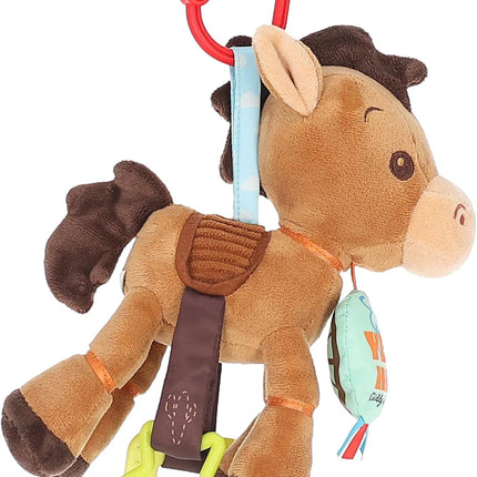 Disney Toy Story Bullseye Activity Toy – Plush Baby Sensory Toy with Teethers, Rattle, Crinkle Textures and On the Go Clip for Infants and Toddlers