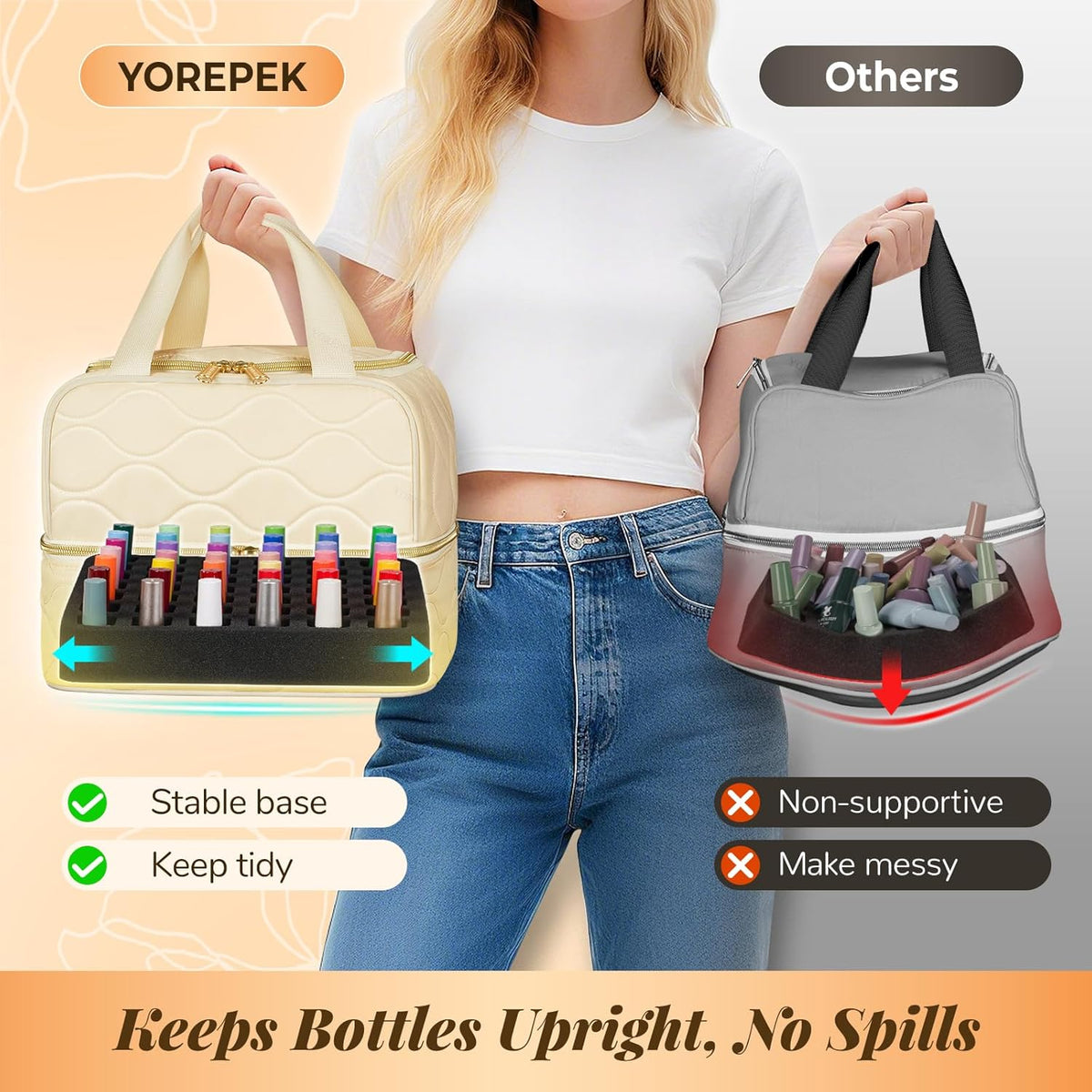 Nail Polish Organizer Case Holds 42+ Bottles (15ml/0.5 fl.oz), 2-Layer Nail Kit Bag with Compartments - photo 5
