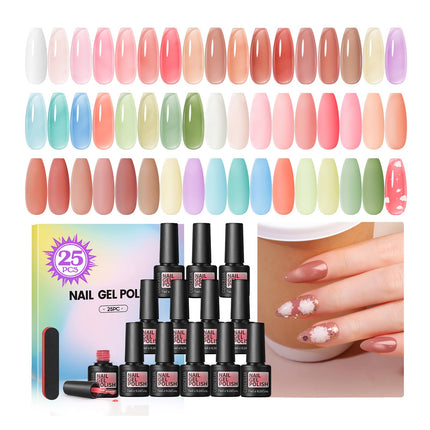 Set de 25PCS de esmalte de uñas en gel colores de otoño, esmalte en gel soak off con brillo y mate, capa superior dorada plateada con glitter, rojo marrón negro blanco verde DIY para mujeres y niñas