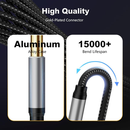 6.35mm Instrument Cable 3Ft,Silver Color Premium 6.35mm Mono Jack 1/4" TS Cable Unbalanced Guitar Patch Cords/Instrument Cable Male to Male with Zinc Alloy Housing and Nylon Braid(3Ft/1M)