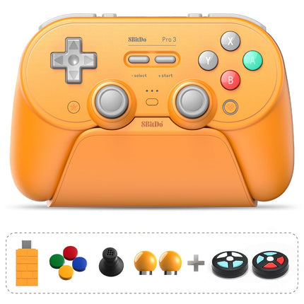 8Bitdo Pro 3 Bluetooth Controller for Switch/Switch 2 - TMR Joysticks, Swappable ABXY Buttons, Pro Back Buttons, Charging Dock, Hall Effect Triggers, Windows/Apple/Android（Yellow）