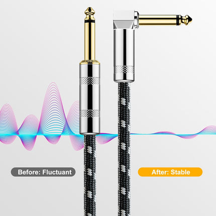 Guitar Cable 6ft(1.8M),22AWG OFC Core,Nylon Braided Electric Instrument Cable with 1/4 Inch TS Right Angle to Straight, Quarter Inch Cable, Guitar Cord 6 FT for Mixer, Microphone, Mandolin