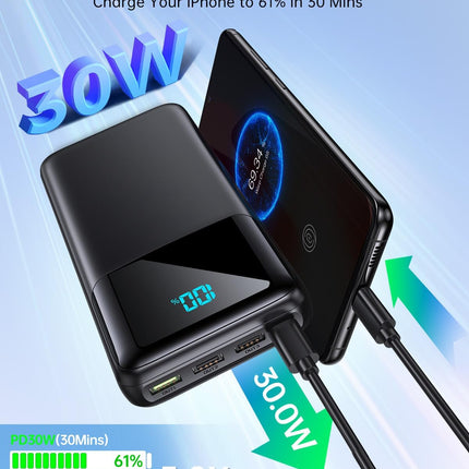 Portable Charger Power Bank 50000mAh, USB-C PD 30W Fast Charging, High Capacity External Battery Pack for Camping, Portable Phone Charger for iPhone 17/16/15/14/13/12/11 Samsung Android (Black)
