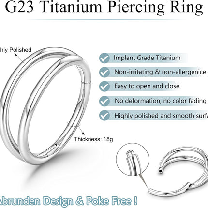 Titanium Double Hoop Nose Ring 20G 18G Gold Silver Black Nose Rings Hoops for Women Men Hypoallergenic 6mm 7mm 8mm 9mm Nose Nostril Septum Cartilage Helix Daith Conch Rock Piercing Jewelry