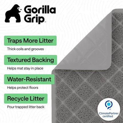 GORILLA GRIP Cat Litter Box Mat, Cushioned Coil Mesh Litter Trapping Mats, Scatter Control Supplies for Less Mess, Phthalate Free, Ultra Deep Catch Grooves, Rinse or Vacuum to Clean, 24x17 Gray