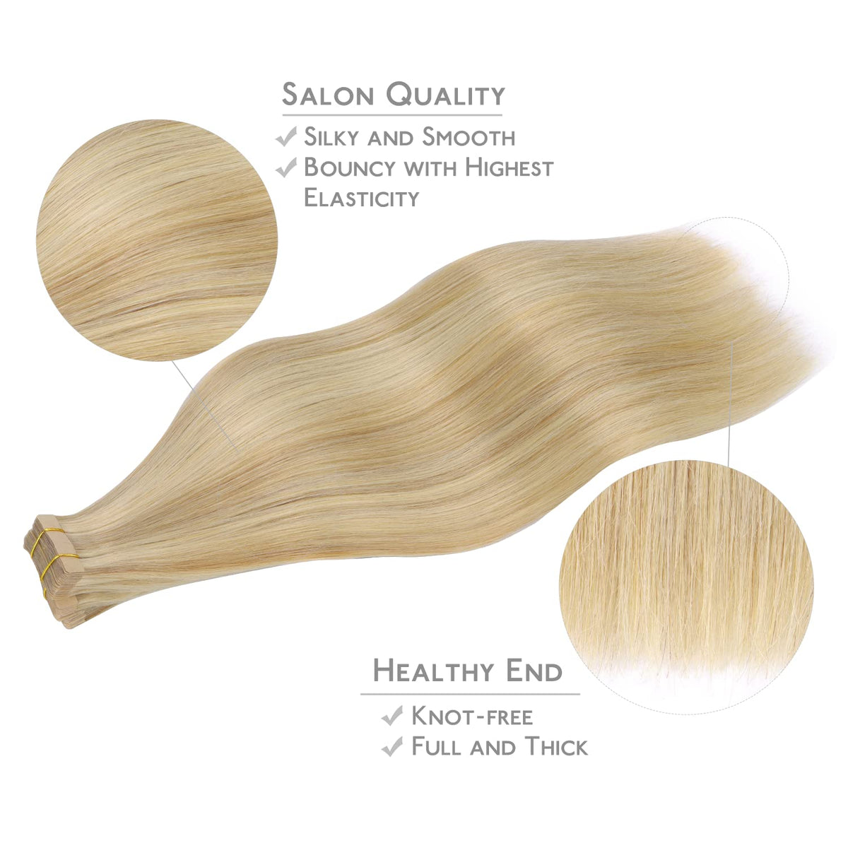 Tape in Hair Extensions Human Hair, 20pcs 50g 18 inch Light Blonde Highlighted Golden Blonde Remy Hair - photo 4