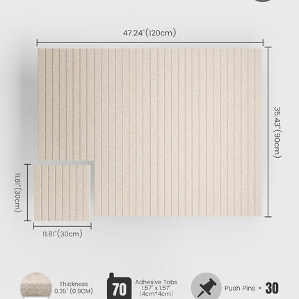 Bumusty Large Cork Board Alternative-48 x 36" Felt Bulletin Board Tiles, with 30 Pushpins, 70 Adhesive Tabs, 12-Pack Slat Wall Paneling, Cork Boards for Office Push Pin Board Felt Board-Oatmeal