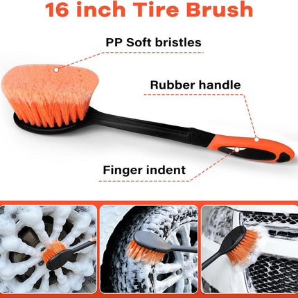 Car Wash Brush with Long Handle,144" Scratch-Free Soft Bristle Car Cleaning Kit with Extension Pole,Microfiber Clean Mop,Window Squeegee,Mitt,Wheel Brush for RV,Truck,SUV,Siding Washing