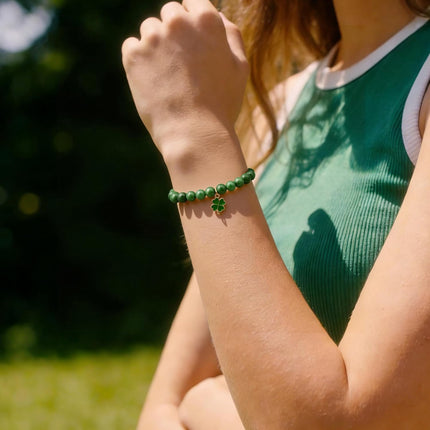 PEALICIOUS Money Bracelets for Women Natural Green Jade and Tiger Eye Summer Bracelets, Adjustable Shamrock Beaded Braclet, Green Crystal Jewelry for Good Luck Green Gifts for Women