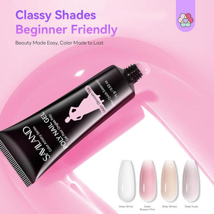 SAVILAND Hema-Free Poly Gel Nail Kit: 4 Colors Natural Clear Poly Gel Nail Colors with Mini U V/LED Lamp Slip Solution Quick Dry Nourish Nails 28 Days Durable for Gifts Daily Salon Home Nail Art DIY