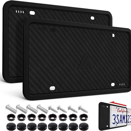Silicone License Plate Frames,2 Pack Black Side-Opening License Bracket Holder with Easy Installation, License Plate Frame Without Obstruction.Rustproof, Rattle Proof & Weatherproof Universal