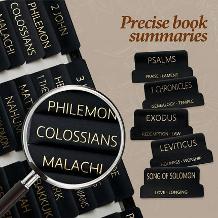 UPAFEXXI-Bible Tabs with Book Summaries(Gold Foil Embossed Lettering), Bible Tabs for Women and Men, Reposition Large Print Stickers, Easy to Read, 80Chapters Labels for Easy Navigation