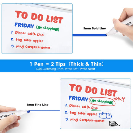 Dry Erase Markers with Magnetic Eraser, Chisel Tip, 4 Count