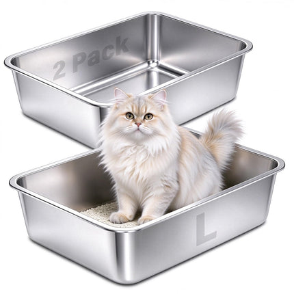 Stainless Steel Litter Box Kitten,Metal Cat Litter Box Low Entry,4" H