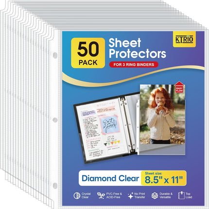Sheet Protectors 8.5 x 11 Inch, Clear Top Loading Page Protectors for 3 Ring Binder, Polypropylene Plastic Sleeves, Letter Size Document Protectors, Office & Home, 50 Pack