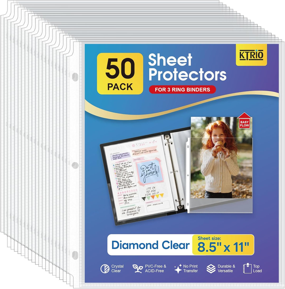Sheet Protectors 8.5 x 11 Inch, Clear Top Loading Page Protectors for 3 Ring Binder, Polypropylene Plastic Sleeves
