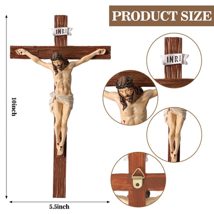 Crucifix Wall Cross 10 Inch,Jesus Cross Home Décor,Jesus Statue Catholic Hanging Cross for Wall Art,Religious Wall Crucifix Decor,Crucifijos Catolicos