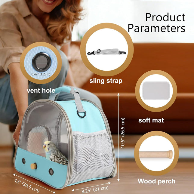 Small Bird Travel Cage Carrier, Portable Parrot Parakeet Carrier with Standing Perch and Comfy Mat - photo 2