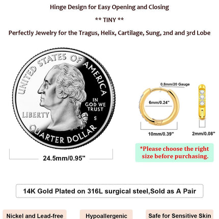 Small Hoop Earrings for Women Men,316L Surgical Steel Hinge Huggie Hoop Earrings fit Cartilage Helix Tragus Sung Conch 1st Lobe Hole Earlobe Lightweight Hypoallergenic Earrings