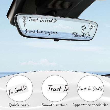 6 Pcs Trust in God Rearview Mirror Stickers, Christian Car Decals for Faith Inspiration, Jesus Loves You Cross Vinyl Mirror Sticker for Cars Auto Window Laptop Decorations (Black)