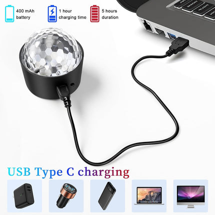Mini Disco Ball Light,Rechargeable Party Lights,Sound Activated Strobe DJ Light,Portable Battery Operated,Night Lights Projector for Kids,Halloween,Disco Decoration for Car/Parties