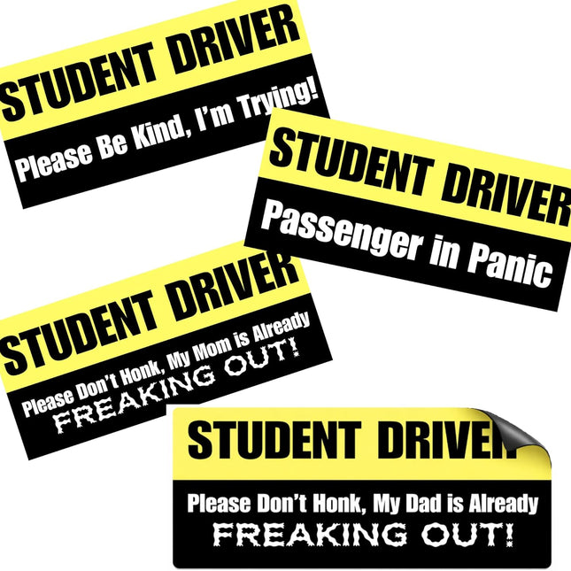 Funny Student Driver Magnetic Car Sign 4 Pack – Bumper Magnet Sticker for Car
