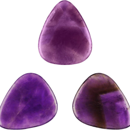 Amethyst Stone Guitar Or Bass Pick - 3.0 mm Ultra Heavy Gauge - 351 Shape - Specialty Handmade Gemstone Exotic Plectrum - 3 Pack