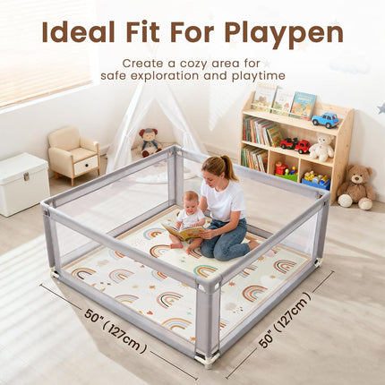 50"×50" Baby Play Mat for Floor & Playpen, 1.2" Thick High-density Foam Nursery Mat for Tummy Time, Soft Plush Carpet with Non-slip Bottom for Infant Toddler Baby Crawling & Playing (Rainbow)