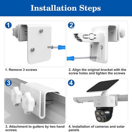 2 Pack Gutter Mount Bracket for Eufy Security SoloCam S340/E30/E42 and 4G LTE Cam S33, Stainless Steel Gutter Mount for Solar Security Camera, No-Drill Installation